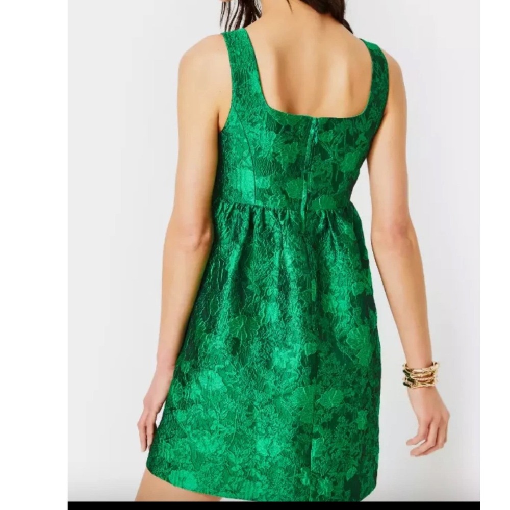 LILLY PULITZER Bellami Embellished Floral Jacquard Dress Kelly Green Leaf Luxe